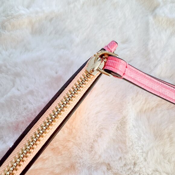 Kate Spade Lucy Small Zip Wristlet Colorblock Pink and Orange Leather - Picture 4 of 8